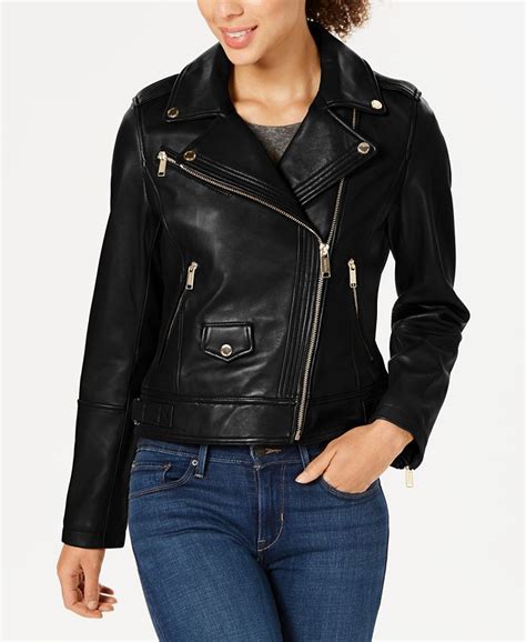 michael kors leather belted moto jacket|Michael Kors petite leather jacket.